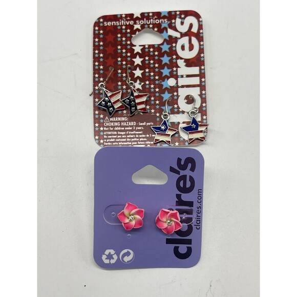 Claire’s 7 Piece Earring Lot With 1-Sterling Silver & 1-18k Gold Plated All New - Picture 2 of 9